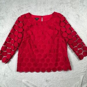 Talbots Petites Red Circle Lace Blouse 3/4 Sleeve Scalloped Hem SP Small Petite